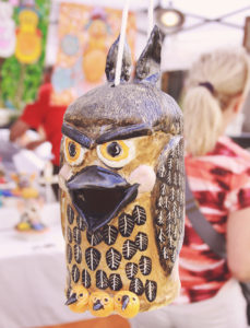 Not Just for the Birds Auction ceramic birdhouse of a bird wit